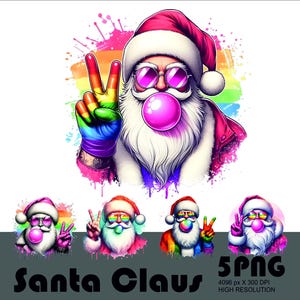 Père Noël Lgbt Png Père Noël soufflant à pompon Png Lgbtq Santa Png vintage Joyeux Noël rétro Père Noël Clipart 300 dpi haute résolution