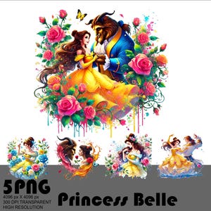 5 PNG Princesa Bella Png Lindo Diseño De Bella Png Princesa Bella Clipart Archivo Png 300dpi Alta Resolución Camiseta Sublimación Transparente 300 DPI