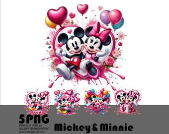 San Valentín Png Día de San Valentín Png Mickey y Minnie Png Diseño de ratón amante Png Archivo de sublimación de camiseta de alta resolución Splash y transparente