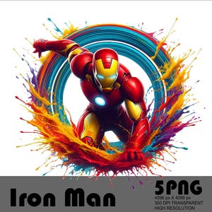 5 PNG Superheld Mann Png Held Eisen Png Kinder Held Png Eisen Clipart Png Aquarell Splash Transparente Png-Datei für Sublimation 300 Dpi-Datei