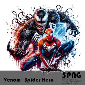 5 PNG-Venom-Png-Spinn-Held Venom vs. Spider-Held-Mann-Aquarell-Spritze-PNG-Datei für Sublimationsdruck 300 Dpi-Datei