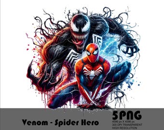 5 PNG Venom Png Spider Hero Png Venom vs. Spider Png Hero Man Png Watercolor Splash Transparent Png File for Sublimation 300 Dpi File