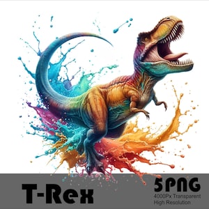 5 PNG Trex Dinosaur Png File Transparent Download File High Resolution Tshirt Sublimation File Splash and Watercolor Transparent PNG File