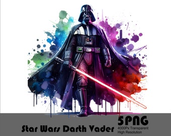 5 PNG Star Wars Darth Vader Watercolor and Splash Png Transparent File Sublimation Anakin Skywalker Design Png High Resolution File Download