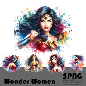 5 PNG Held Frauen Png Heldin Png Digitale Datei Super Hero Frauen Png Aquarell und Splash Transparente Png-Datei für Sublimation 300 Dpi-Datei