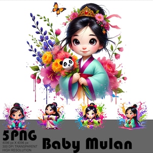 5 PNG Baby Prinzessin Mulan Png Süß Mulan Png Design Mulan Clipart 300 Dpi Chinesischer Held Mulan Hohe Auflösung Tshirt Sublimation Transparent