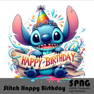 5 PNG Stitch Happy Birthday PNG Design Hohe Auflösung für Tshirt und Sublimationsdatei Png Stitch Png Download Party Stitch