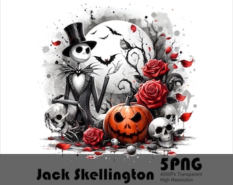 Jack Skellington PNG: Halloweenpumpakungen, rosdesign (digital nedladdning)