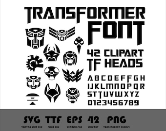 Fuente Transformers, PNG, SVG, EPS, Fuente Robo, PNG, Transformar la piel de la cabeza, Clipart, Fuente deportiva, Alfabeto para Cricut, Fuente de cumpleaños para niños, Fuente de película, Doodle