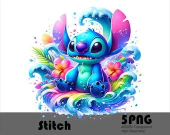 5PNG Stitch Splash and Watercolor Digital Design PNG File for Sublimation High Resolution Tshirt and Sublimation File Png Download
