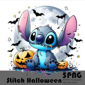 5 PNG Stitch Pumpkin Halloween Splash Watercolor Digital Design Png File for Sublimation High Resolution Tshirt Sublimation File Download