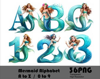 リトルマーメイドの落書きアルファベット、アリエル姫、水中の
