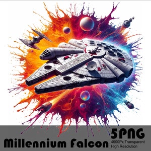5 PNG StarWars Millennium Falcon Acuarela y Splash Archivo Png transparente para sublimación Diseño Png de alta resolución Archivo Png Descargar