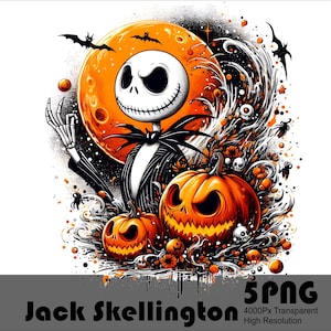 5 PNG Jack Skellington Halloween Pumpkin King Png Diseño Alta Resolución Camiseta Sublimación Png Archivo Splash Acuarela Transparente Descargar
