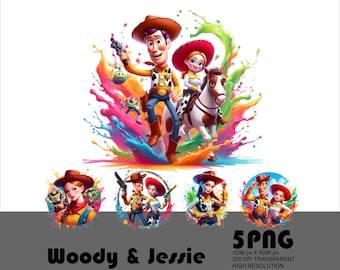 5PNG Toy Story Sheriff Woody Png Cowgirl Jessie Png Toystory Characters Clipart Png Watercolor Transparent Png File for Sublimation 300 Dpi