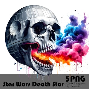 5 PNG Star Wars Todesstern Schädel Splash Aquarell Png transparente Datei für Sublimation Space Wars Design Png hochauflösende Dateidownload