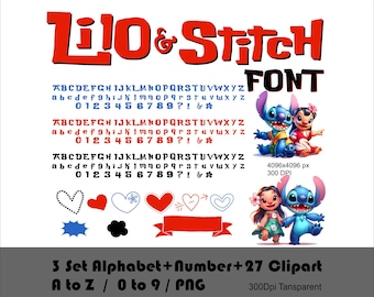Fuente de Lilo y Stitch Png Números del alfabeto de Lilo y Stitch Png Clipart de Stitch Png Fuente de cumpleaños para niños Archivo PNG Letras del alfabeto Doodle