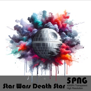 5 PNG Death Star StarWars Splash und Aquarell Png Transparente Datei für Sublimation Hohe Auflösung Png Datei Download Space Wars Design Png