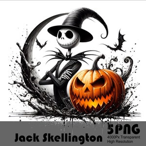 5 PNG Jack Skellington Pumpkin King Halloween Png Design Alta Resolução Camiseta Sublimação Png Arquivo Splash Aquarela Download Transparente