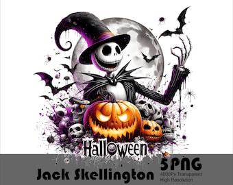 Jack Skellington Halloween PNG, Pumpa Kung akvarelldesign (digital nedladdning)