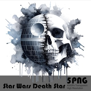 5 PNG StarWars Death Star Skull Splash Aquarelle Png Fichier Transparent pour sublimation Space Wars Design Png haute résolution Télécharger le fichier