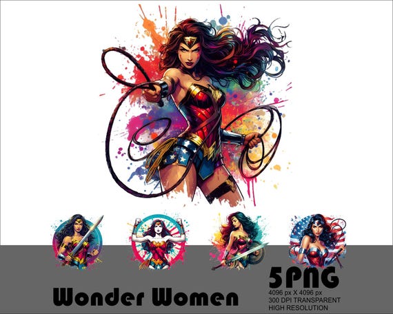 5 PNG Hero Women Png Hero Girl Png Digital File Super Hero Women Png Watercolor and Splash Transparent Png File for Sublimation 300 Dpi File