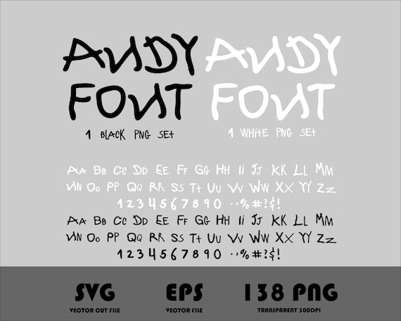 Andy Toy Story Font Png Andy Font Svg Andy Alphabet Png Eps Svg for Cricut Kids Birthday Font Cartoon Font Alphabet Letters Numbers Doodle