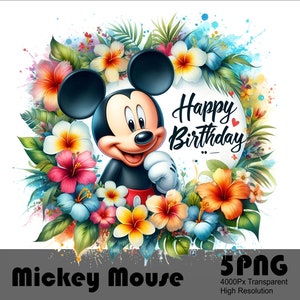 5 PNG Mickey Happy Birthday Mouse PNG Design High Resolution Tshirt and Sublimation File Splash and Watercolor Transparent PNG Download File