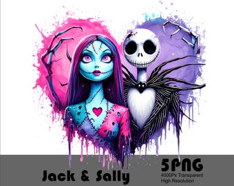 Jack Skellington and Sally PNG, Halloween Shirt Design (Digital Download)
