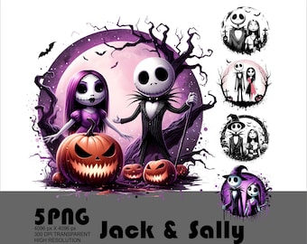 ジャック・スケリントンPNG 5ハロウィンバンドルPNG サリーPNG パンプキンキングPNG 不気味な季節PNG 悪夢のデザインPNG Tシャツ昇華透明