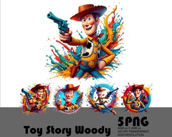 5 PNG Toy Story Sheriff Woody Png Toy Story Characters Png ToyStory Clipart Watercolor Splash Transparent Png File for Sublimation 300 Dpi