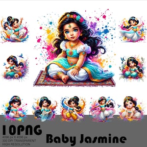 Baby Princess Jasmine Png Jasmine Png Design Princess Clipart 300Dpi Jasmine and Aladdin Png High Resolution Tshirt Sublimation Transparent