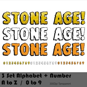 Police de caractère Pierre de dessin animé Png Police de caractère pour pierre de l'âge de pierre Png Lettres et chiffres de l'alphabet de l'âge de pierre pour sublimation Fichier PNG de lettres de l'alphabet rock
