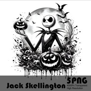 5 PNG Jack Skellington Halloween Pumpkin King Png Design Tshirt haute résolution Sublimation Png File Splash Transparent Aquarelle Téléchargement