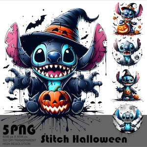 Stitch Halloween Png Bundle Spooky Season Pumpkin PNG Splash and Watercolor Digital File High Resolution Tshirt Sublimation File Download