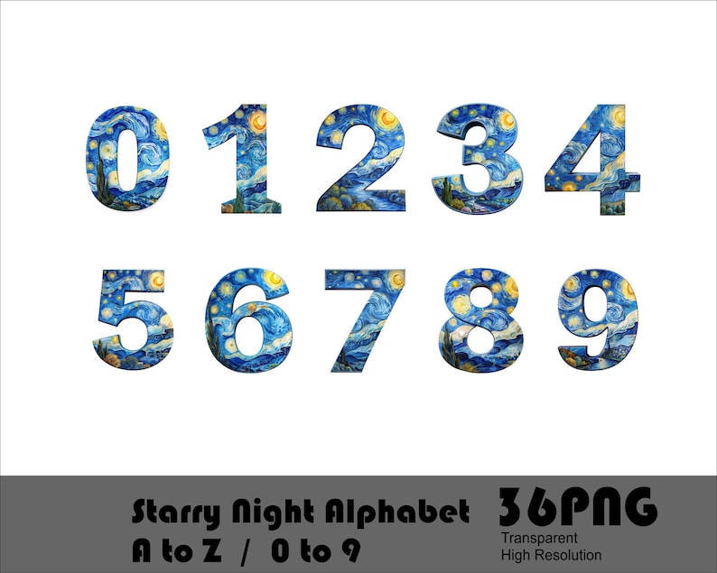 Starry Night Font PNG Alphabet, Gogh Style (digital Download) - Etsy