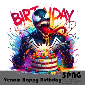 5 png Venom png Happy Birthday Venom png held man png held spin png aquarel splash transparant png-bestand voor sublimatie 300 dpi-bestand