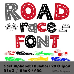 Road lettertype png Racewagen alfabet png auto's clipart png Race Truck alfabet lettertype png Jongens verjaardag lettertype png Alfabetletters cijfers Doodle