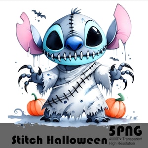 5 PNG Stitch Pumpkin Halloween Splash Watercolor Digital Design Png File for Sublimation High Resolution Tshirt Sublimation File Download