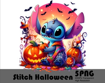 5 PNG Stitch Halloween Splash Watercolor Digital Design PNG File for Sublimation High Resolution Tshirt and Sublimation File Png Download