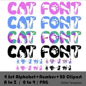 Fonte de gato Png Gatinho Gato Alfabeto Png Fonte de gatinho fofo Meow Font Png Pata Png Letras do alfabeto de animais Números Doodle para sublimação Mãe de gato