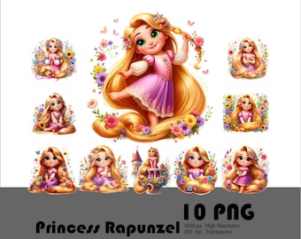 10 PNG Baby Princess Rapunzel Png Rapunzel Png Cute Rapunzel Design 300 dpi High Resolution Tshirt Sublimation Transparent 300 DPI Download