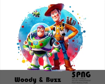 5PNG Toy Story Woody and Buzz Lightyear Png Buzz Png Toystory Characters Clipart Png Watercolor Transparent Png File for Sublimation 300 Dpi