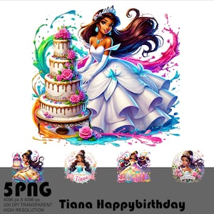 5 PNG Princess Tiana Png Tiana Happy Birthday Design Png Princess Tiana Clipart Png 300 Dpi High Resolution Tshirt Sublimation Transparent