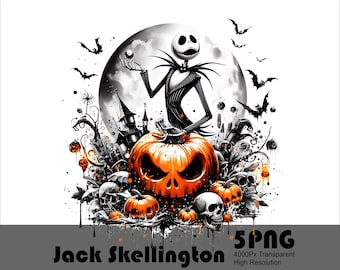 Jack Skellington Pumpkin King PNG, Halloween akvarellstänk (digital nedladdning)
