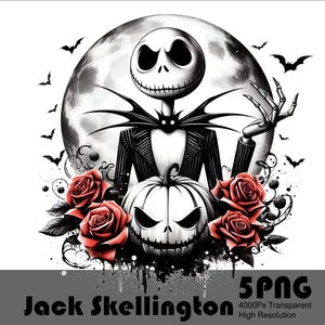 5 PNG Jack Skellington y Sally Halloween Pumpkin King Diseño PNG Camiseta de alta resolución Sublimación Archivo PNG Splash Descarga transparente