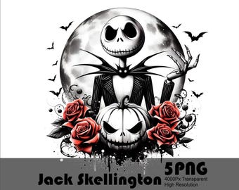 Jack Skellington PNG-paket, Halloween-pumpakungens design (digital nedladdning)
