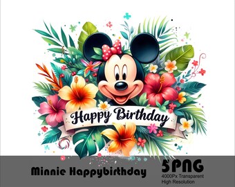 5 PNG Minnie Happy Birthday PNG Design High Resolution Tshirt and Sublimation File Mouse Splash and Watercolor Transparent PNG Download File