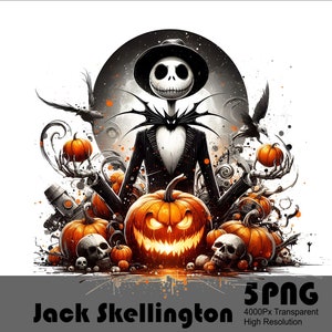 5 PNG Jack Skellington Halloween Pumpkin King Png Design Tshirt haute résolution Sublimation Png File Splash Aquarelle Téléchargement Transparent