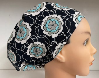 Womens Hybrid Style Surgical Scrub Hat Chemo Chef Cap Grey Black Aub